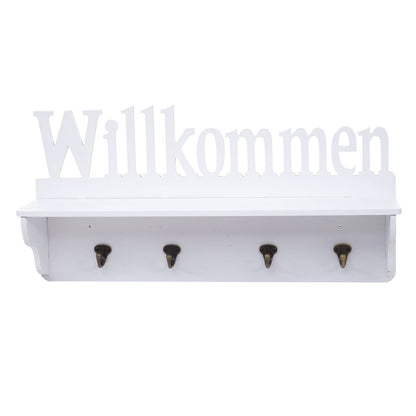 Wandkapstok MCW-D41 Welkom, kapstok plank, 4 haken solide 30x60x13cm ~ wit