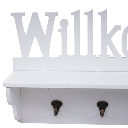Wandkapstok MCW-D41 Welkom, kapstok plank, 4 haken solide 30x60x13cm ~ wit