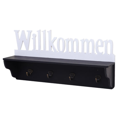 Wandkapstok MCW-D41 Welkom, kapstok plank, 4 haken solide 30x60x13cm ~ zwart/wit