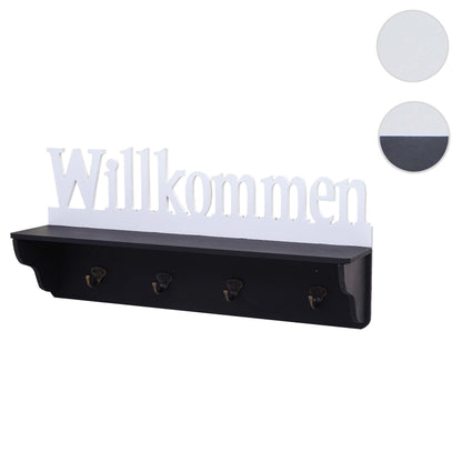 Wandkapstok MCW-D41 Welkom, kapstok plank, 4 haken solide 30x60x13cm ~ zwart/wit