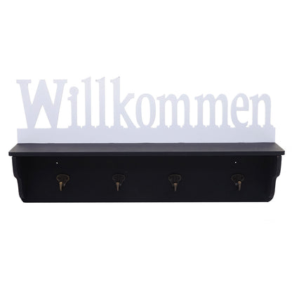 Wandkapstok MCW-D41 Welkom, kapstok plank, 4 haken solide 30x60x13cm ~ zwart/wit