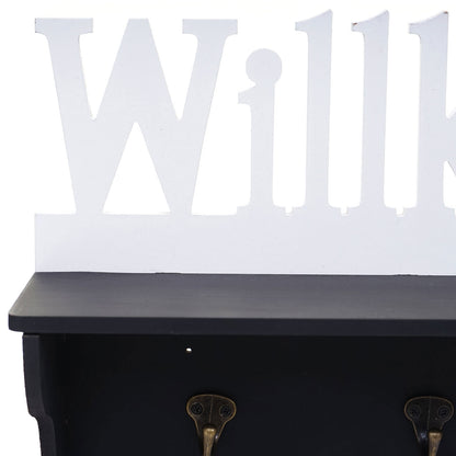 Wandkapstok MCW-D41 Welkom, kapstok plank, 4 haken solide 30x60x13cm ~ zwart/wit