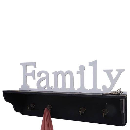 Wandkapstok MCW-D41 Family, kapstok plank, 4 haken solide 30x60x13cm ~ zwart/wit