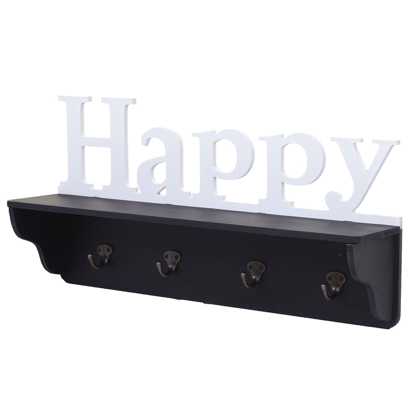 Wandkapstok MCW-D41 Happy, kapstok plank, 4 haken solide 30x60x13cm ~ zwart/wit