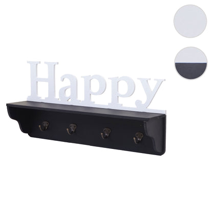 Wandkapstok MCW-D41 Happy, kapstok plank, 4 haken solide 30x60x13cm ~ zwart/wit