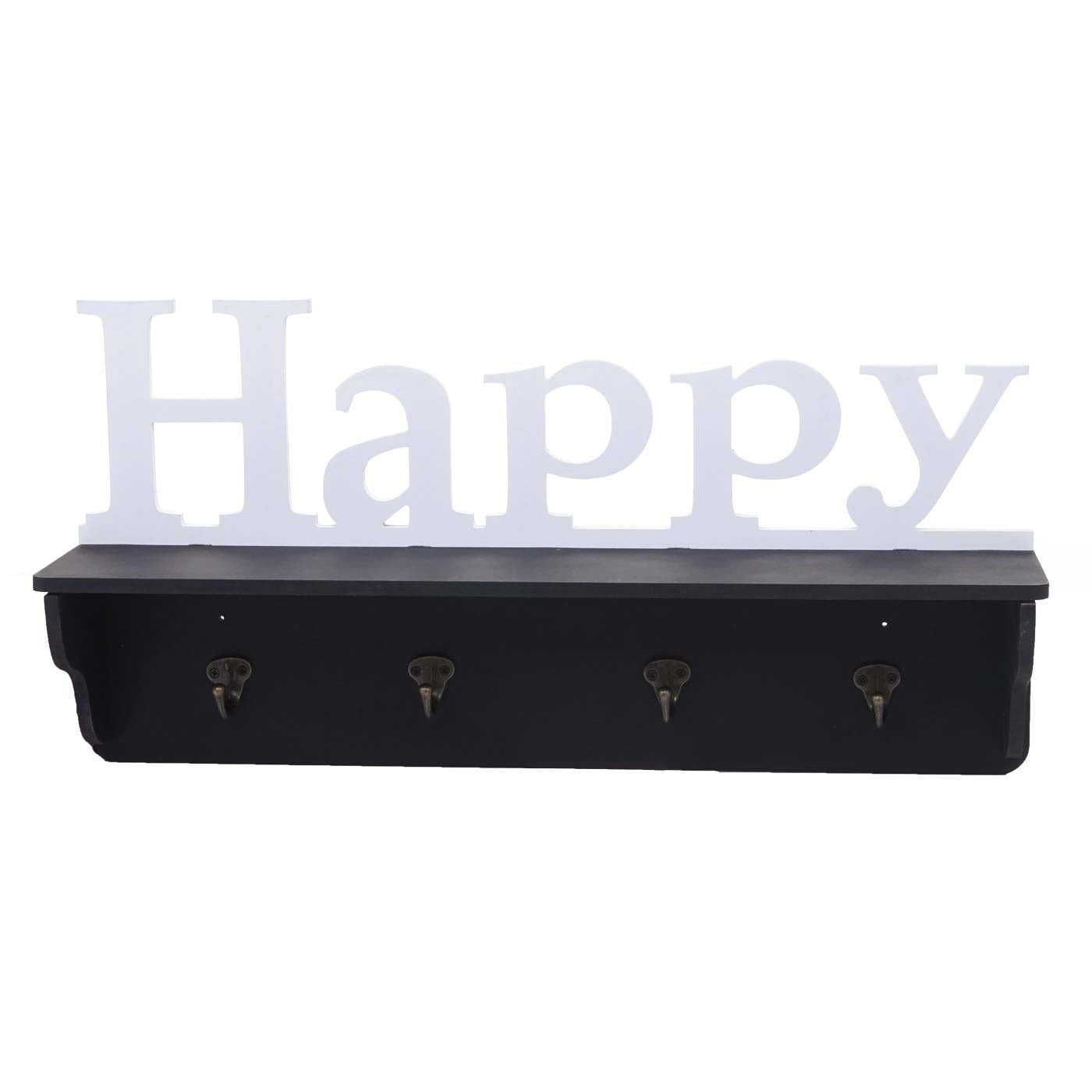 Wandkapstok MCW-D41 Happy, kapstok plank, 4 haken solide 30x60x13cm ~ zwart/wit