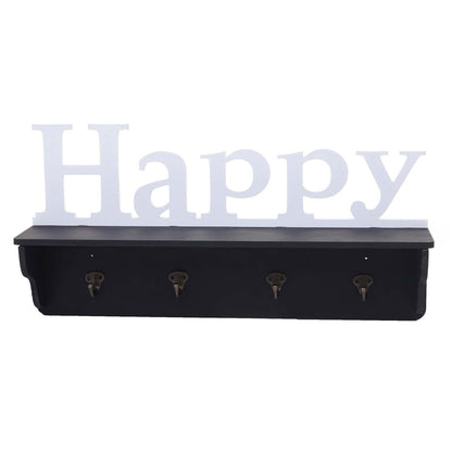 Wandkapstok MCW-D41 Happy, kapstok plank, 4 haken solide 30x60x13cm ~ zwart/wit