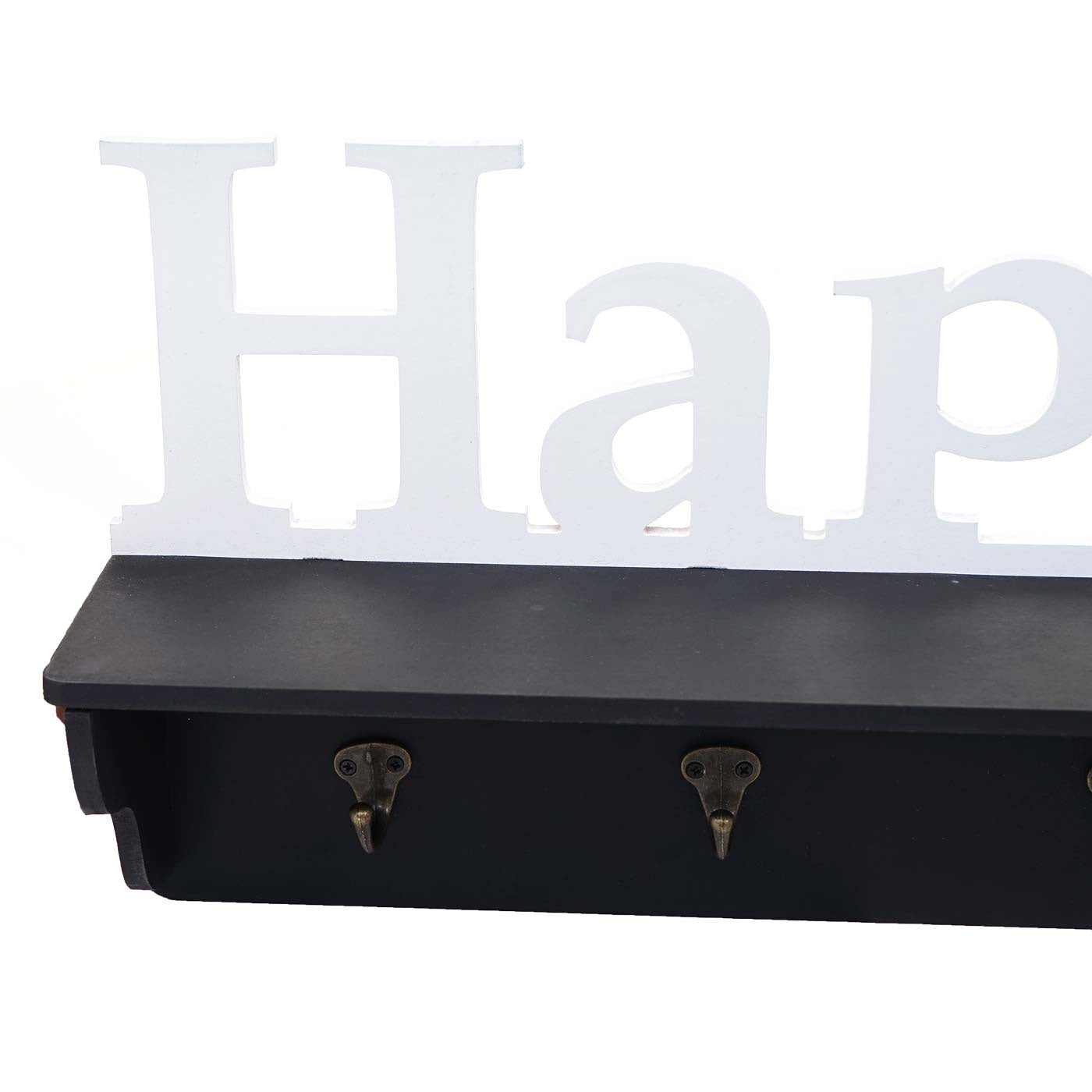 Wandkapstok MCW-D41 Happy, kapstok plank, 4 haken solide 30x60x13cm ~ zwart/wit