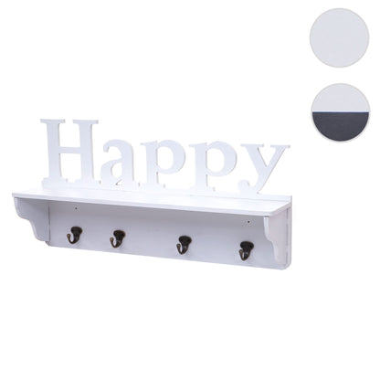 Wandkapstok MCW-D41 Happy, kapstok plank, 4 haken solide 30x60x13cm ~ wit