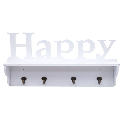 Wandkapstok MCW-D41 Happy, kapstok plank, 4 haken solide 30x60x13cm ~ wit