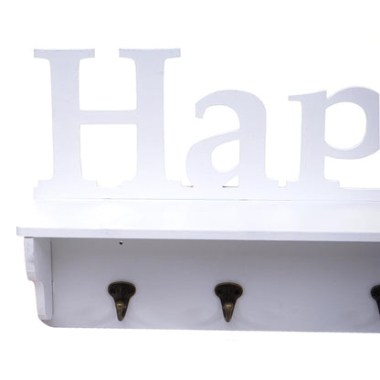 Wandkapstok MCW-D41 Happy, kapstok plank, 4 haken solide 30x60x13cm ~ wit