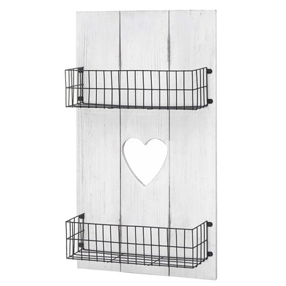 Wandplank MCW-D42, wandpaneel houten plank Legplank met manden, massief hout ~ wit shabby, 70x40x10cm