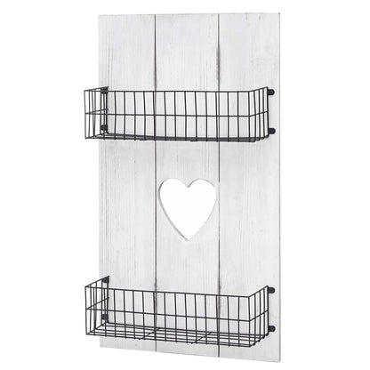 Wandplank MCW-D42, wandpaneel houten plank Legplank met manden, massief hout ~ wit shabby, 70x40x10cm