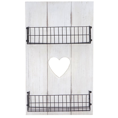Wandplank MCW-D42, wandpaneel houten plank Legplank met manden, massief hout ~ wit shabby, 70x40x10cm