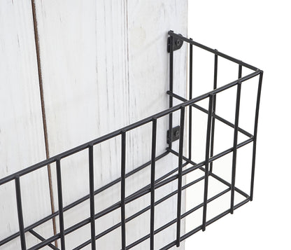 Wandplank MCW-D42, wandpaneel houten plank Legplank met manden, massief hout ~ wit shabby, 70x40x10cm