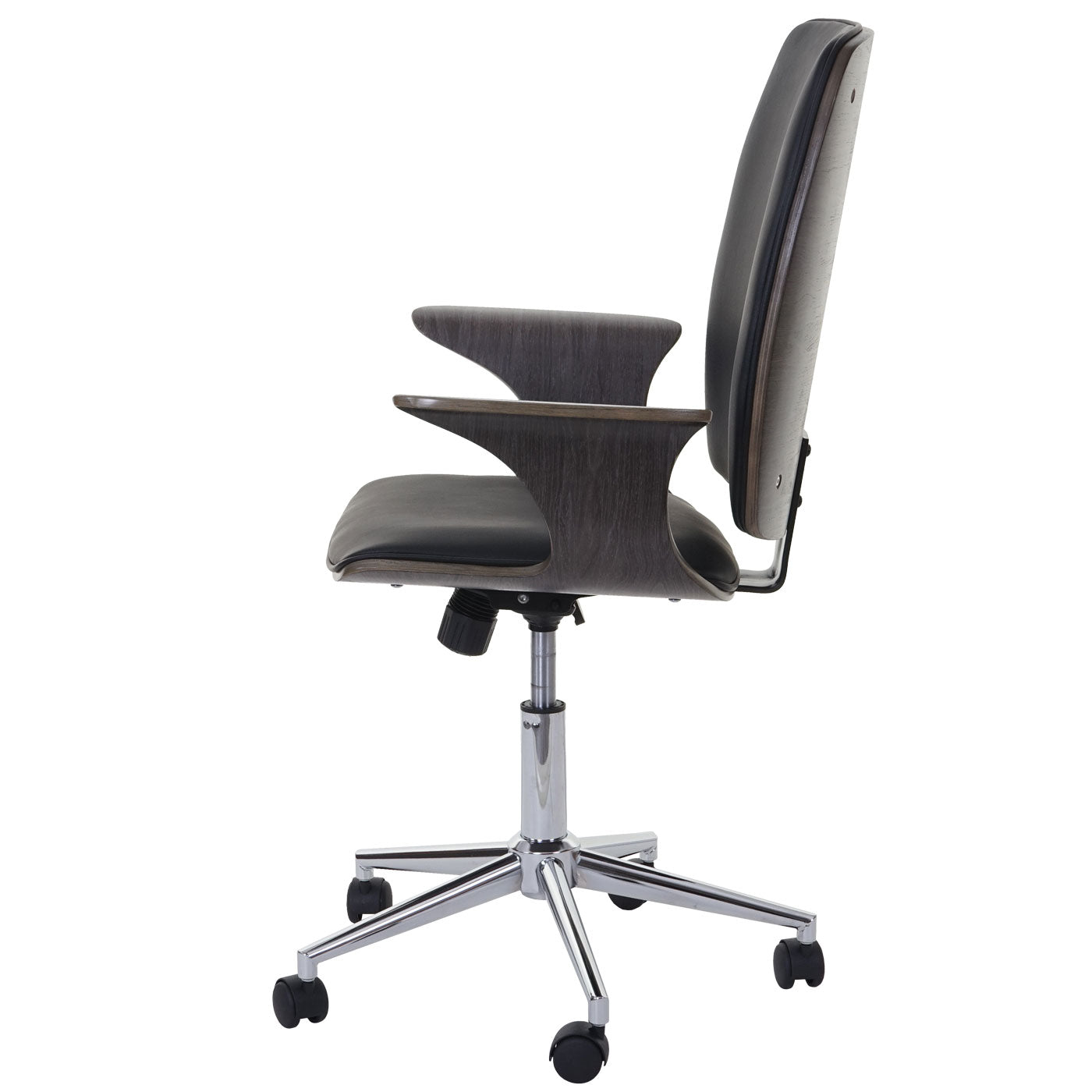 Bureaustoel MCW-C54, directiedraaistoel, gebogen hout kunstleder ~ grijs, zwarte bekleding