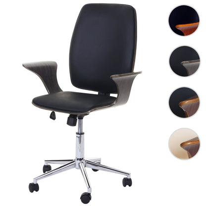 Bureaustoel MCW-C54, directiedraaistoel, gebogen hout kunstleder ~ grijs, zwarte bekleding