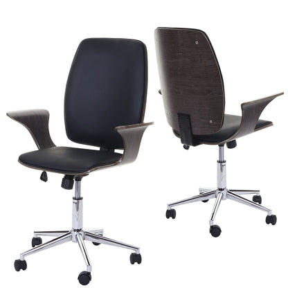 Bureaustoel MCW-C54, directiedraaistoel, gebogen hout kunstleder ~ grijs, zwarte bekleding