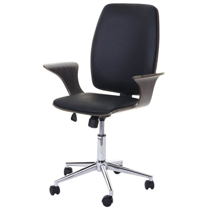 Bureaustoel MCW-C54, directiedraaistoel, gebogen hout kunstleder ~ grijs, zwarte bekleding