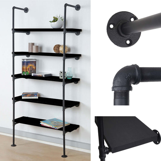 Staande plank MCW-C45, woonkamer plank boekenplank opbergplank, industrieel ontwerp hout metaal, 165x80x28cm ~ donkergrijs