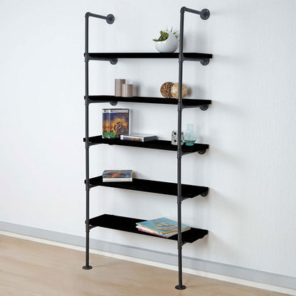 Staande plank MCW-C45, woonkamer plank boekenplank opbergplank, industrieel ontwerp hout metaal, 165x80x28cm ~ donkergrijs