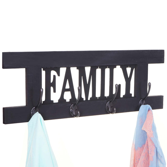Wandkapstok MCW-C60 Familie, kapstok, kapstokpaneel, shabby look vintage 60x21cm ~ donkergrijs