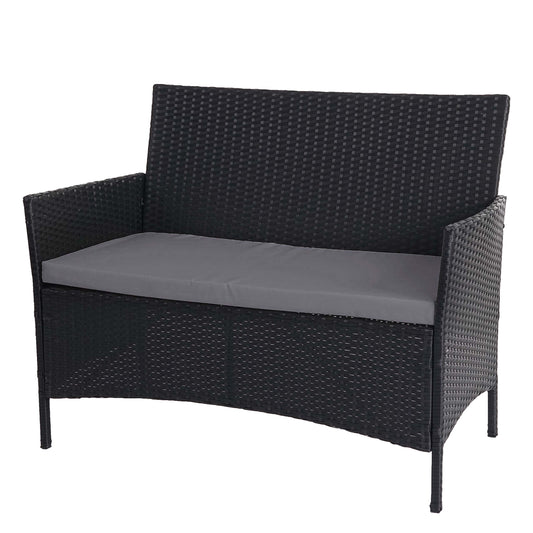 Poly-rattan tuinbank Halden, zitbank ~ antraciet, antraciet kussens