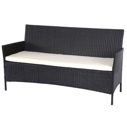 3-zits poly-rattan tuinbank Halden, bank ~ antraciet, kussens crème