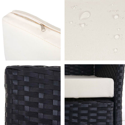 3-zits poly-rattan tuinbank Halden, bank ~ antraciet, kussens crème