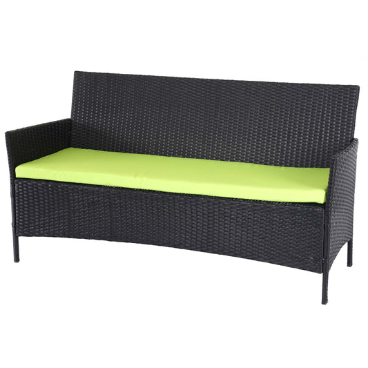 3-zits poly-rattan tuinbank Halden, bank ~ antraciet, groene kussens
