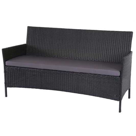 3-zits poly-rattan tuinbank Halden, bank ~ antraciet, antraciet kussens