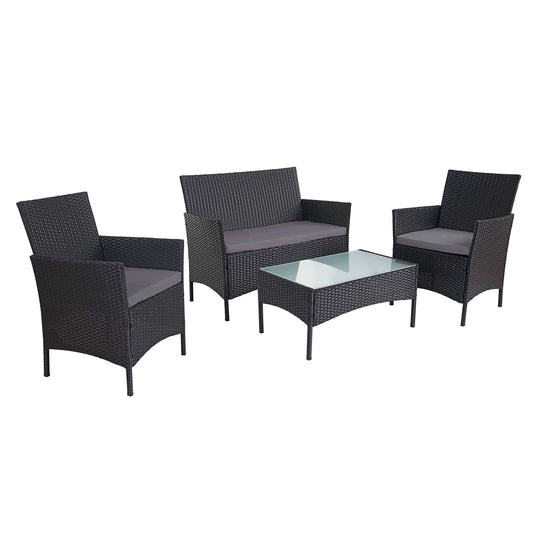 2-1-1 Poly-rattan tuinset Halden, zitgroep loungeset bank ~ antraciet, antraciet kussens