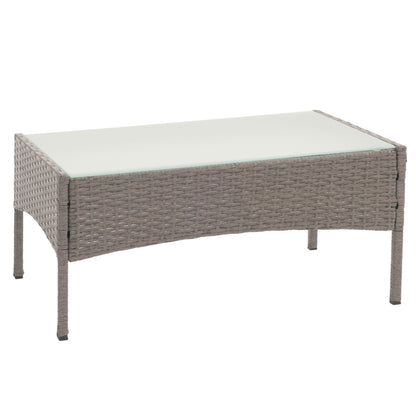 Halden poly rotan tuintafel, bijzettafel met glazen blad ~ grijs