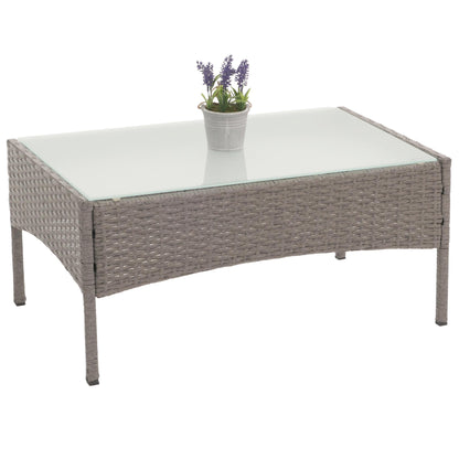 Halden poly rotan tuintafel, bijzettafel met glazen blad ~ grijs