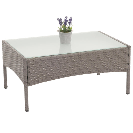 Halden poly rotan tuintafel, bijzettafel met glazen blad ~ grijs