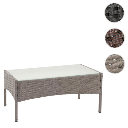 Halden poly rotan tuintafel, bijzettafel met glazen blad ~ grijs