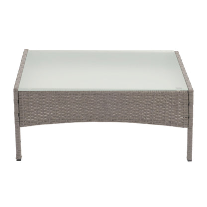 Halden poly rotan tuintafel, bijzettafel met glazen blad ~ grijs