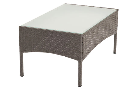 Halden poly rotan tuintafel, bijzettafel met glazen blad ~ grijs