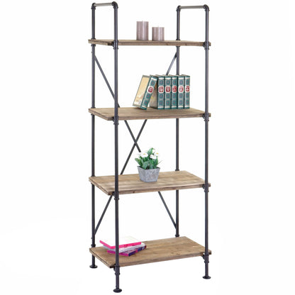 Staande plank MCW-D96, boekenplank woonkamer plank opslag plank, industrieel ontwerp 4 niveaus hout metaal 156x60x40cm