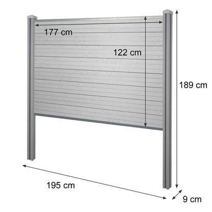 WPC privacyscherm Sarthe, schutting windscherm, WPC paal voor plaatsing in beton ~ basiselement, 195cm grijs