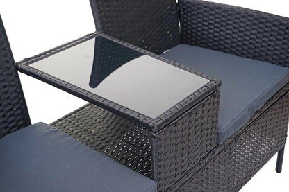 Poly-rattan bank met tafel MCW-E24, tuinbank zitgroep tuinbank, 132cm ~ zwart, donkergrijze kussens