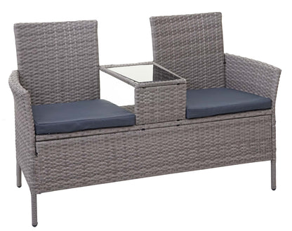 Poly-rattan bank met tafel MCW-E24, tuinbank zitgroep tuinbank, 132cm ~ grijs, donkergrijze kussens