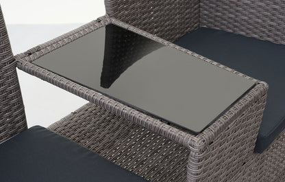 Poly-rattan bank met tafel MCW-E24, tuinbank zitgroep tuinbank, 132cm ~ grijs, donkergrijze kussens