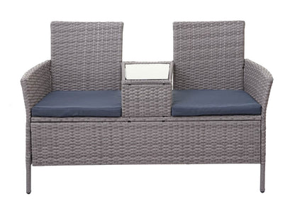 Poly-rattan bank met tafel MCW-E24, tuinbank zitgroep tuinbank, 132cm ~ grijs, donkergrijze kussens