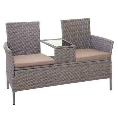 Poly-rattan bank met tafel MCW-E24, tuinbank zitgroep tuinbank, 132cm ~ grijs, kussens crème