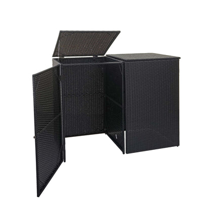2-bakken-afvalemmerhoes MCW-E25, afvalemmerhoes, poly rotan 2x120l ~ zwart