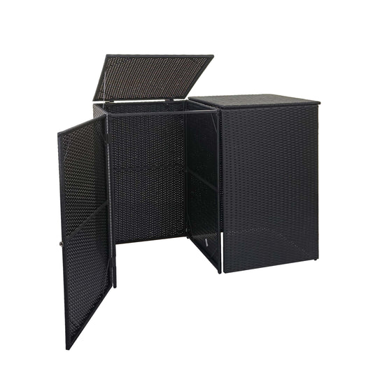 2-bakken-afvalemmerhoes MCW-E25, afvalemmerhoes, poly rotan 2x120l ~ zwart