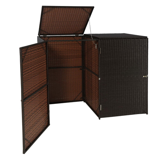 2-bins afvalbak deksel MCW-E25, afvalbak deksel afvalbak, poly rotan 2x120l ~ bruin