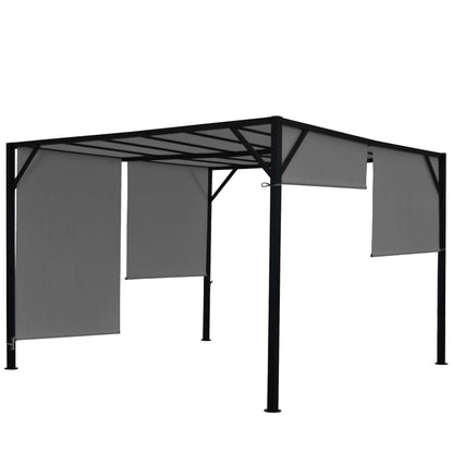 Pergola Baia, tuinpaviljoen terrasoverkapping, stevig 6cm stalen frame + schuifdak grijs ~ 3x3m
