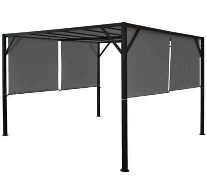 Pergola Baia, tuinpaviljoen terrasoverkapping, stevig 6cm stalen frame + schuifdak grijs ~ 4x4m